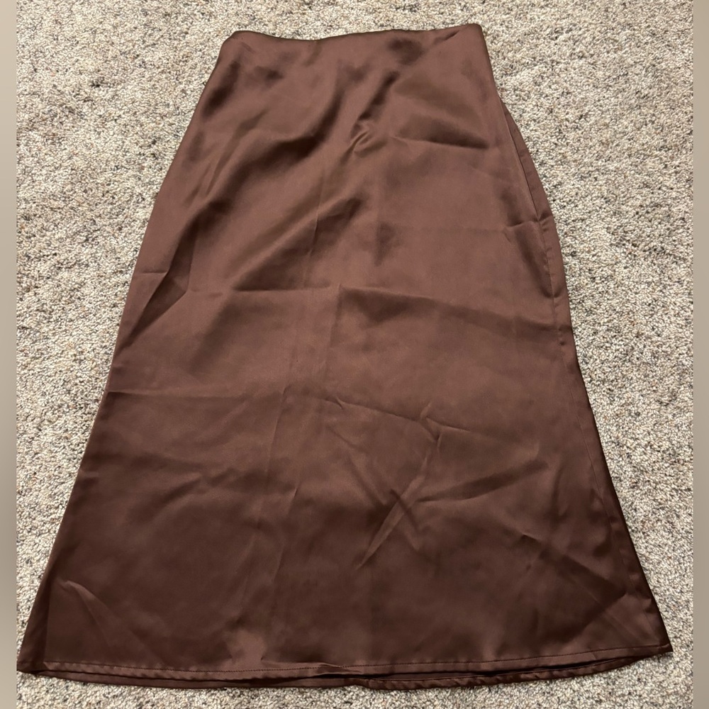 Boutique Midi Length Satin Skirt